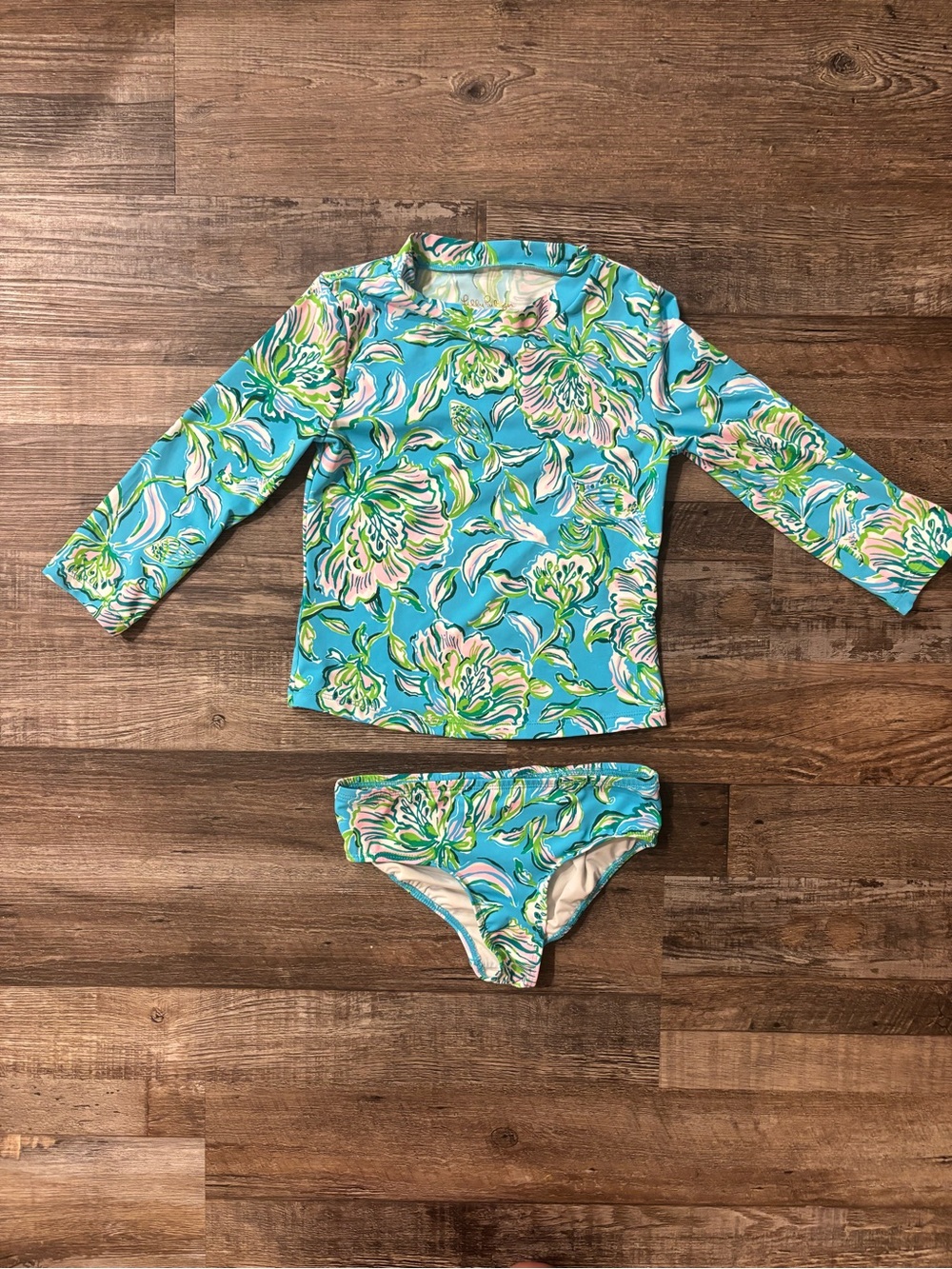 Lilly Pulitzer Aqua Floral Long-Sleeve Rashguard Swim Set